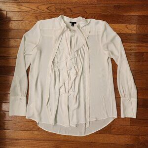 Ann Taylor Ivory Long Sleeve Ruffled Top